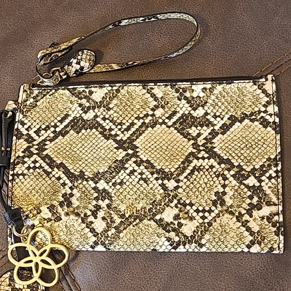 Lauren Ralph Lauren Polo Faux Reptile Wristlet Wallet Flower Dangles Designer